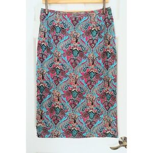 Vintage Dolce Apparel Beaded Midi Skirt XL Red Turquoise Paisley Boho Y2K